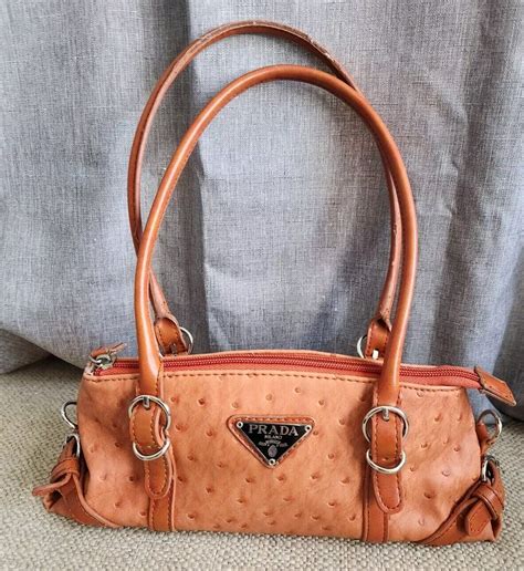 Vtg Prada Milano Dal 1913 Orange Ostrich Small Purse 